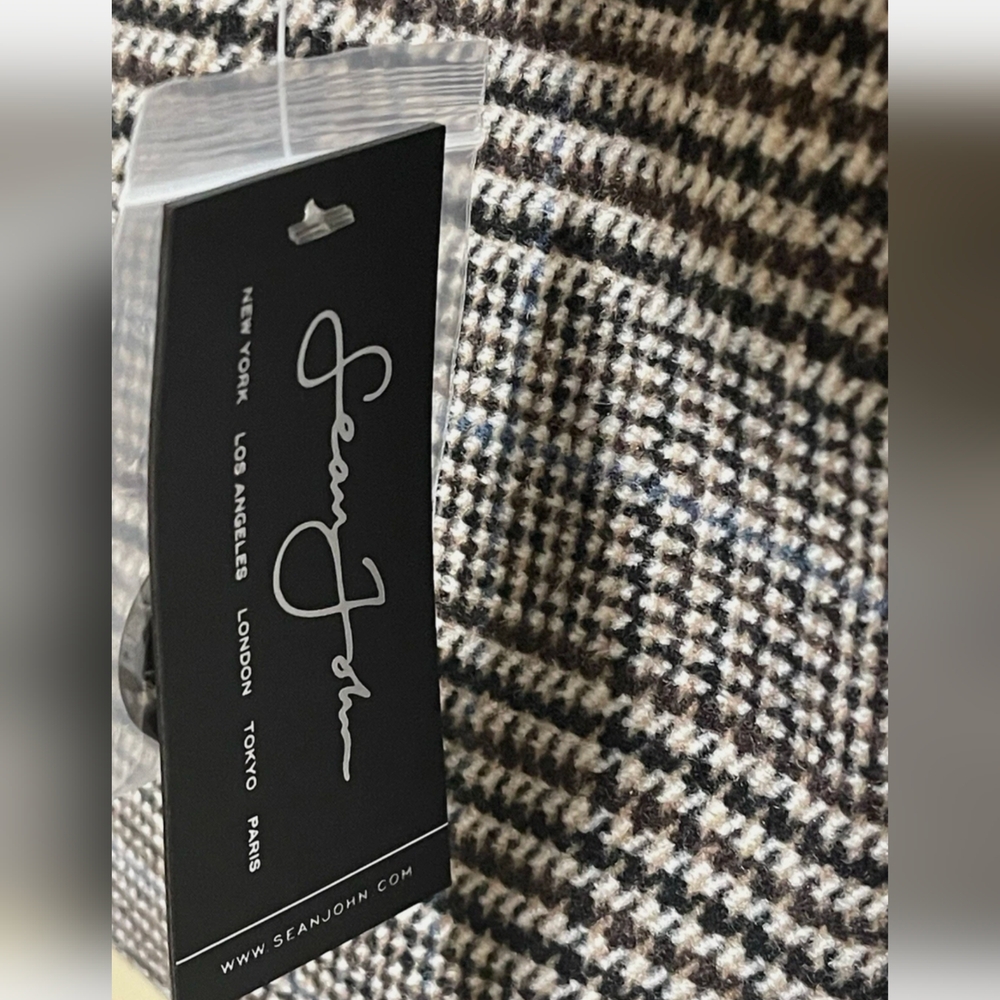 SEAN JOHN CLASSIC SINGLE BREASTED PLAID PATTERN OVERCOAT GRAY & BROWN, SIZE XL - Picture 7 of 8